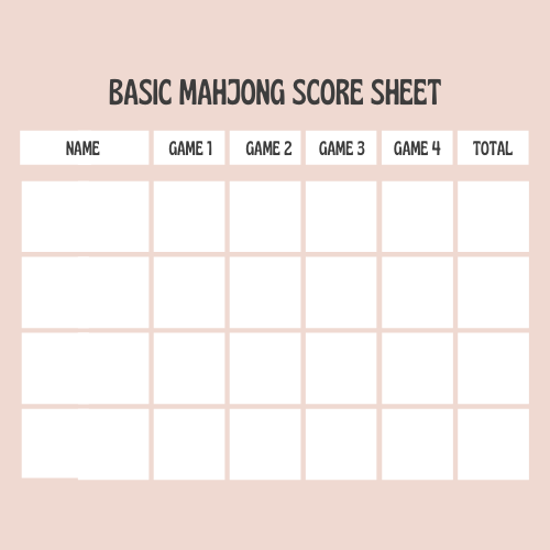 Mahjong score sheet white on pink