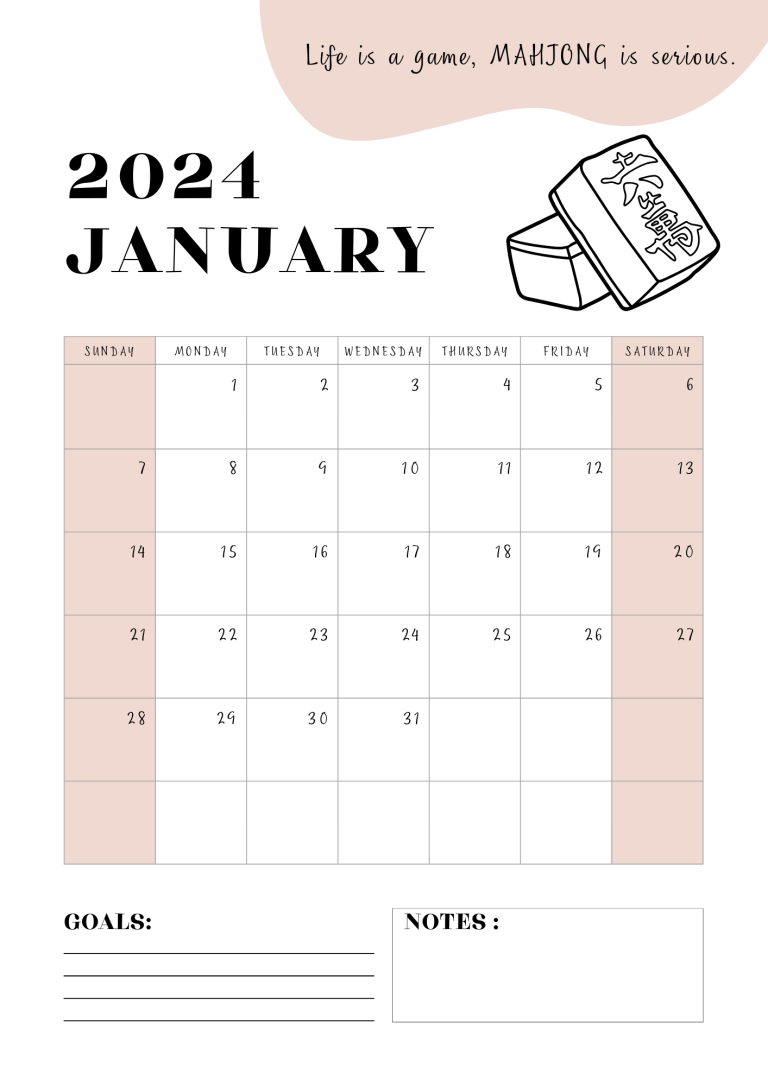 Mahjong Calendar (Planner) 2024 Free Printable Mahjong wishes