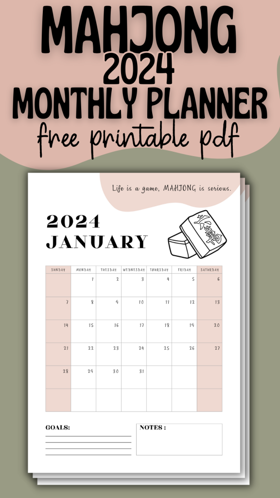 free printable 2024 mahjong calendar