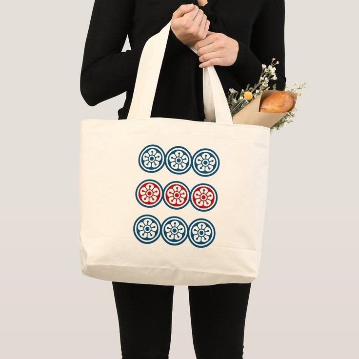 nine circles mahjong tile tote bag